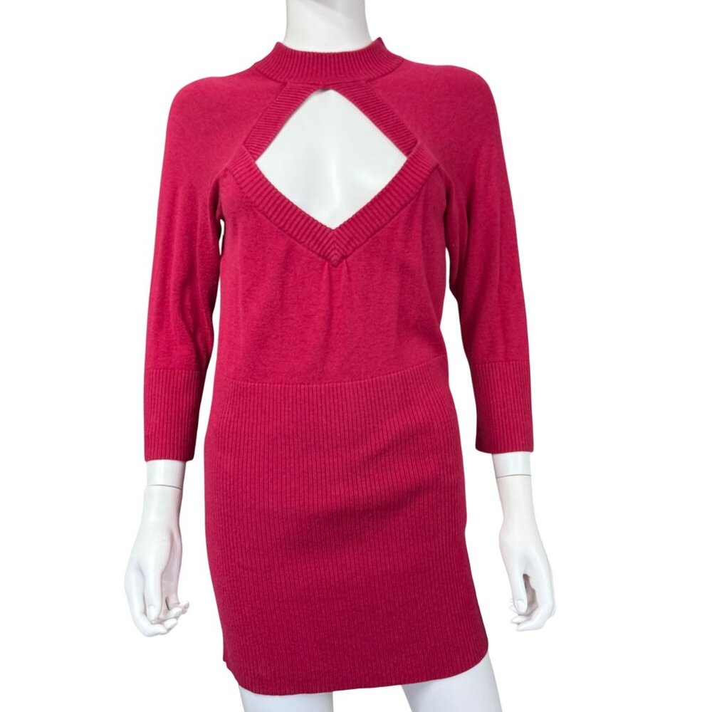 Torrid Sweater Dress Women 1/1X Pink Cotton Blend Cutout Mock Neck Ribbed Knit